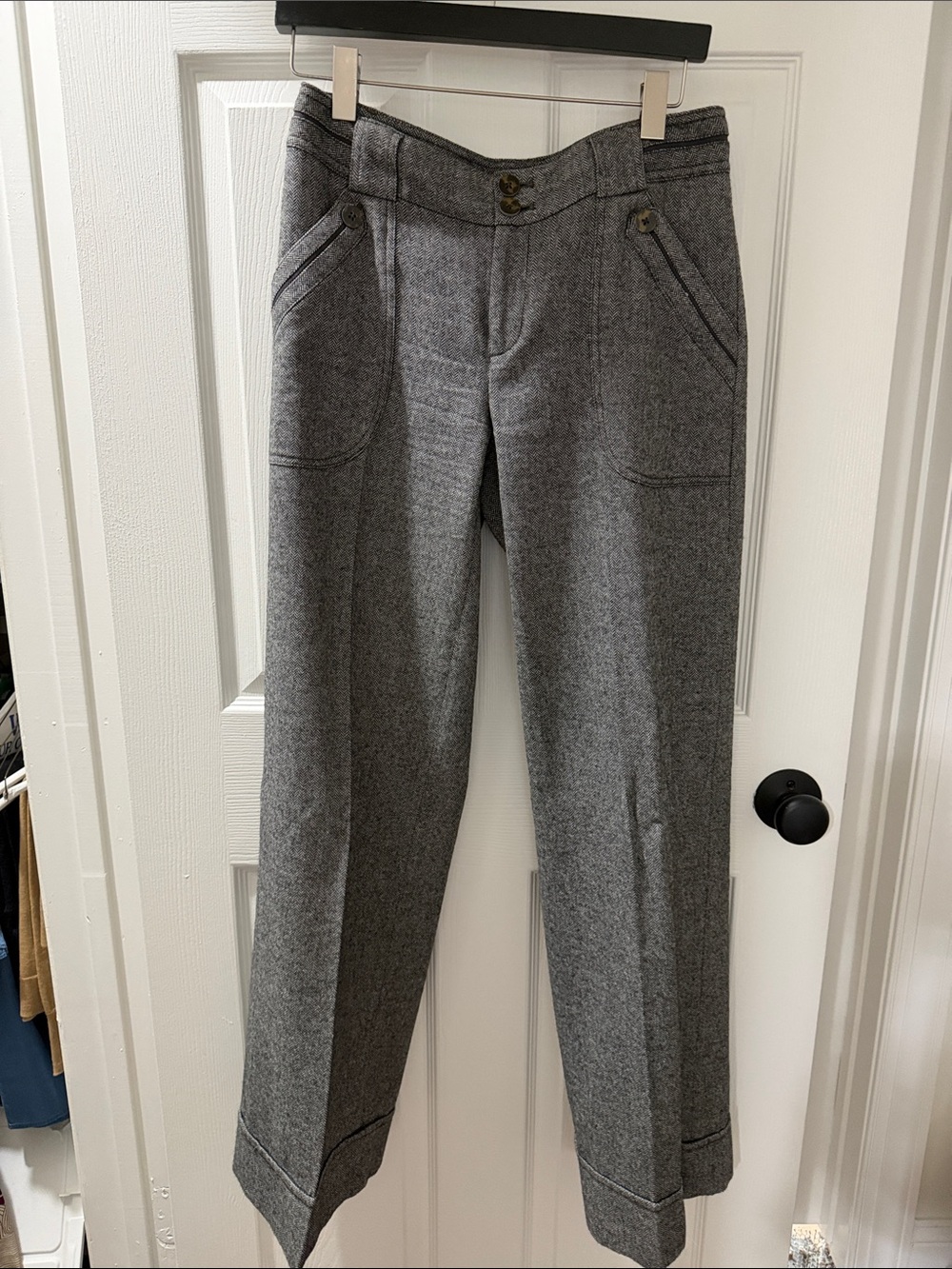 Anthropologie elevenses Gray Herringbone Wide-Leg Trousers